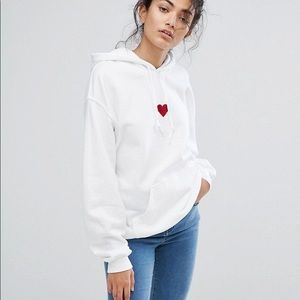 ❤️ ASOS white hoodie with red heart ❤️ NWOT!!!